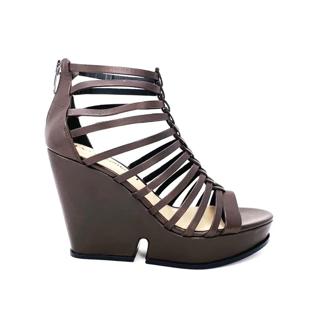 Via Spiga Walena Chunky Cage Platform Wedge Sandal Brown Leather Size 5.5 New